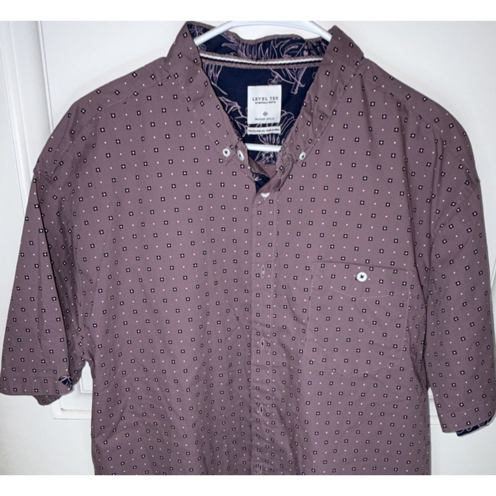 Level Ten Geometric Mauve Black White Peached Poplin Button-Up Shirt 2XL Men